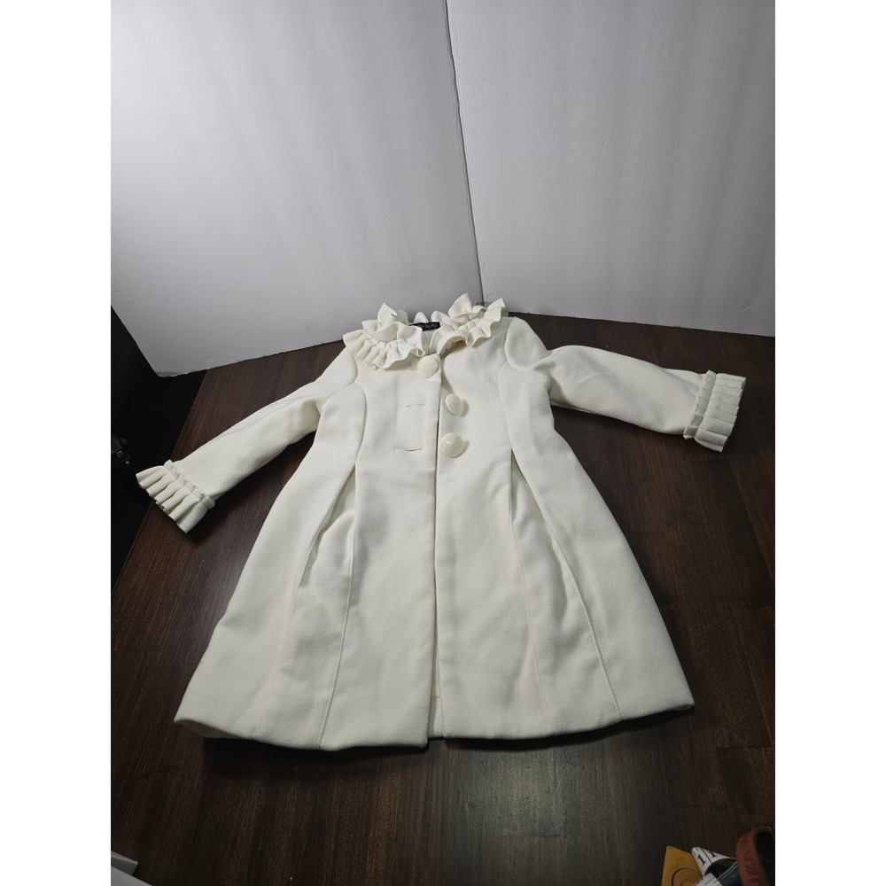 Cynthia Rowley Girls White Ruffle Collar Dress Coat A-Line Jacket